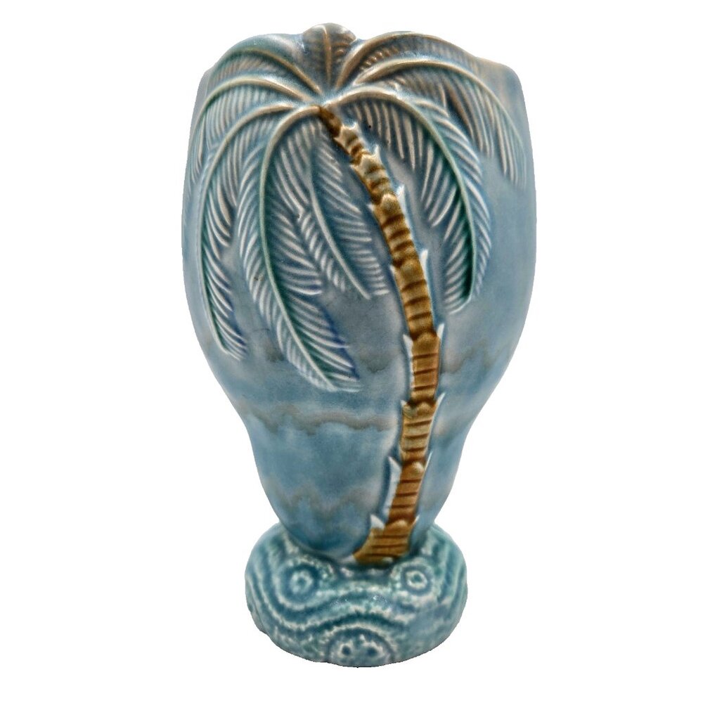 Vintage Beswick England 1072 Tropical Palm Tree Decorative Vase Aqua Blue Teal